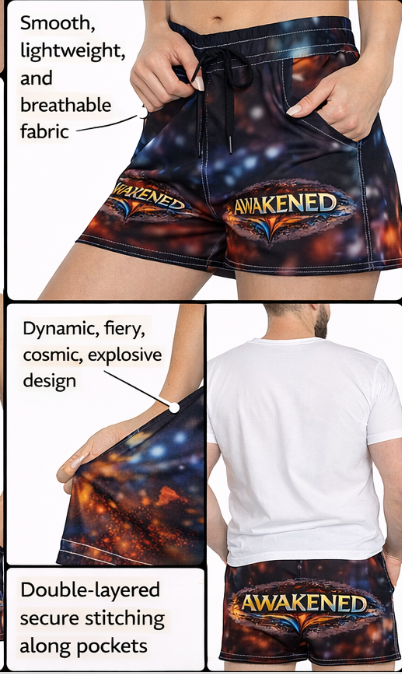 Awakened 'Fire Within' Women's / Men's Casual Shorts – Graphic AOP Lounge & Festival Wear